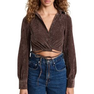 Nwt En Saison - XS - Shirt Womens Brown Corduroy Wrap Long Sleeve